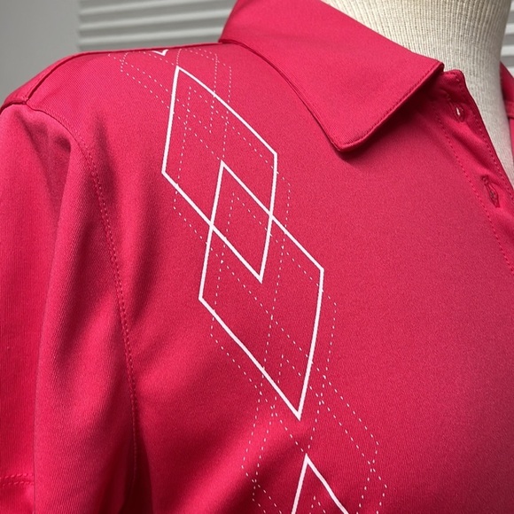 Grand Slam Pink With White Diamond Pattern Short Sleeve Golf Polo Shirt - Picture 4 of 8